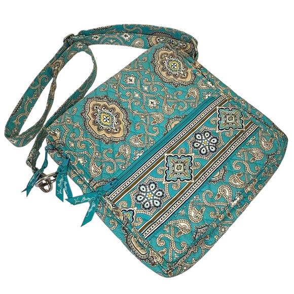 Vera Bradley Totally Turquoise Messenger Crossbody Bag Purse  | Retired Pattern - Picture 1 of 13